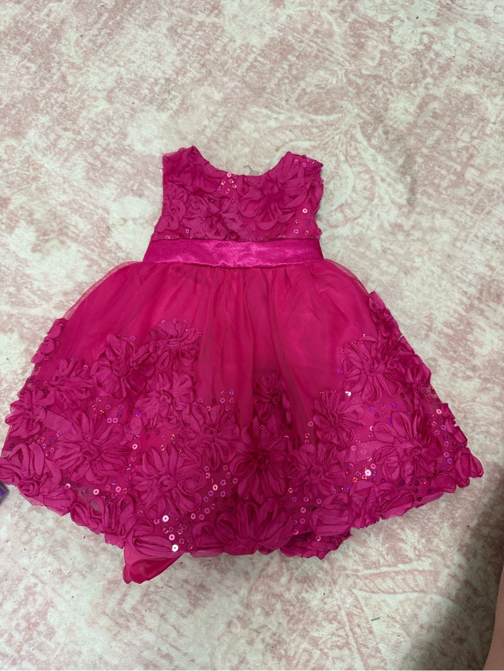 Rare Editions Hot Pink Flower Appliqué Tulle Dress